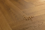 Wooden floor with water droplets on a close-up shot
