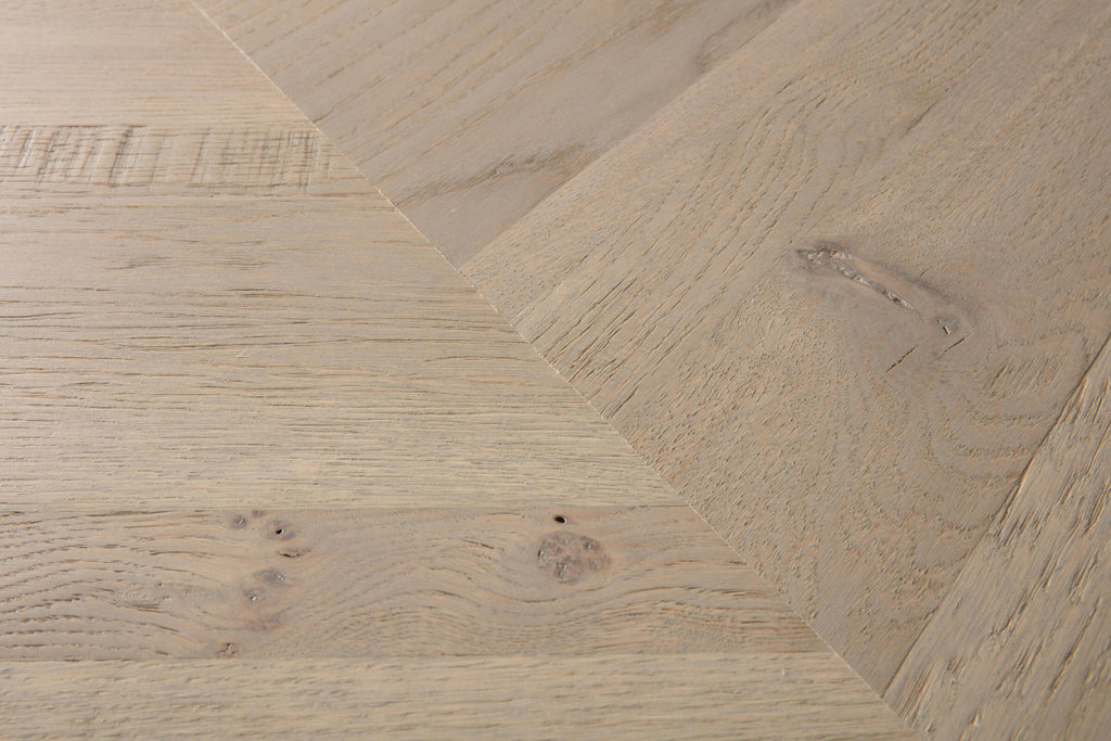 Close-up of wooden flooring with a herringbone pattern