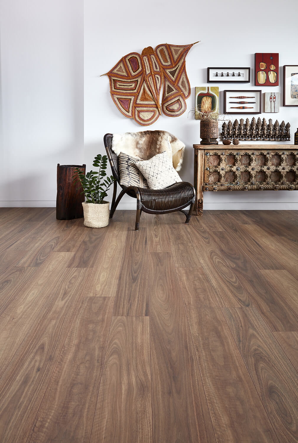 Wooden flooring in a room with decorative elements